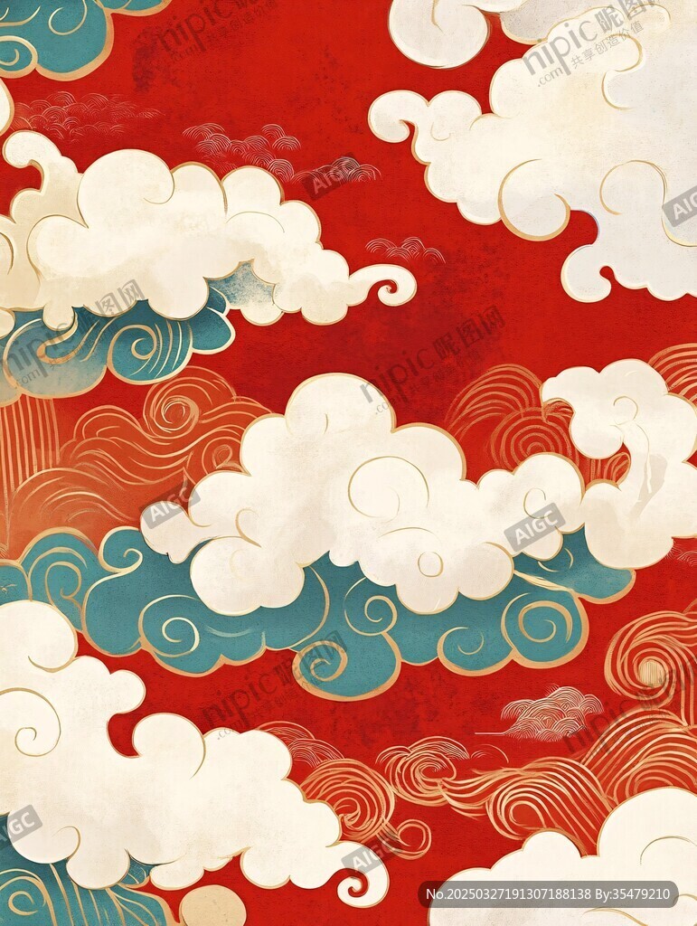 中式紅底祥云紋理圖案