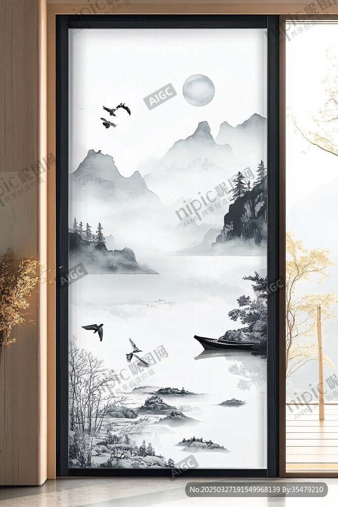 中式山水玄關畫意境悠遠