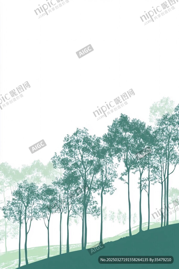 山坡上的樹木剪影