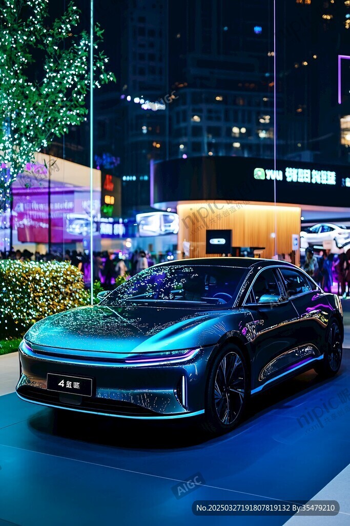 都市夜景中的炫酷新能源汽車