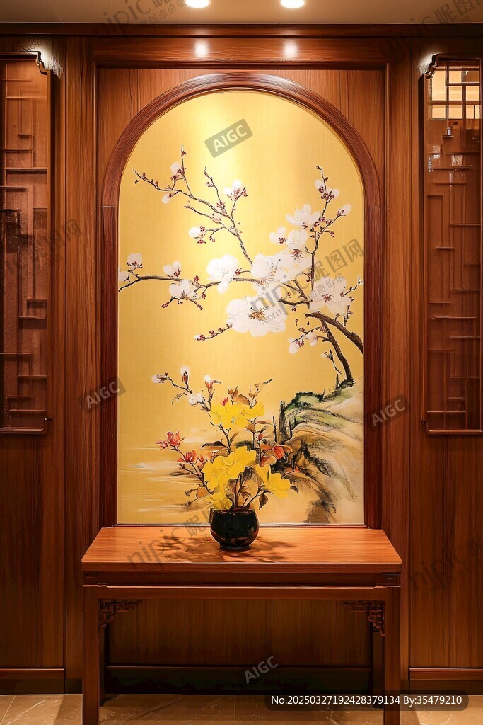 中式玄關的雅致花卉裝飾