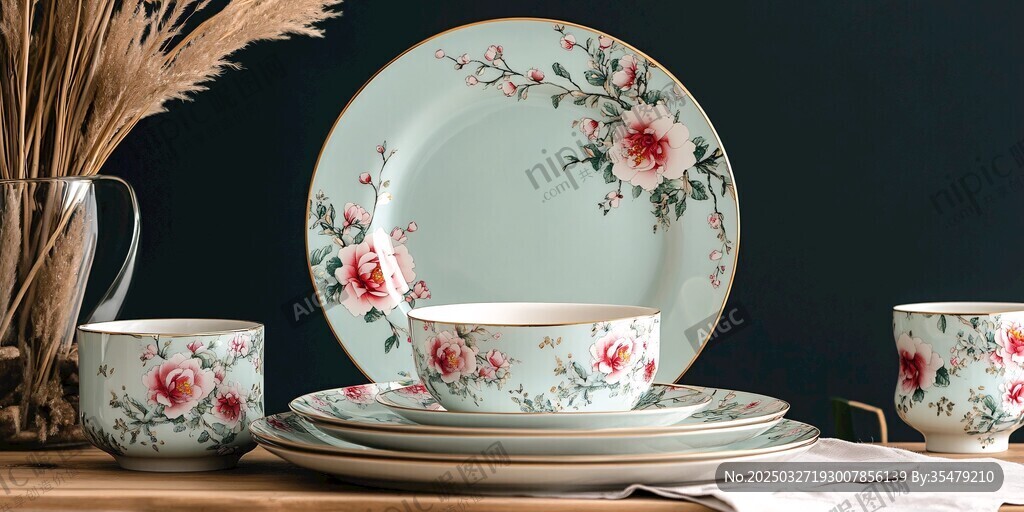 清新花卉圖案精美陶瓷餐具