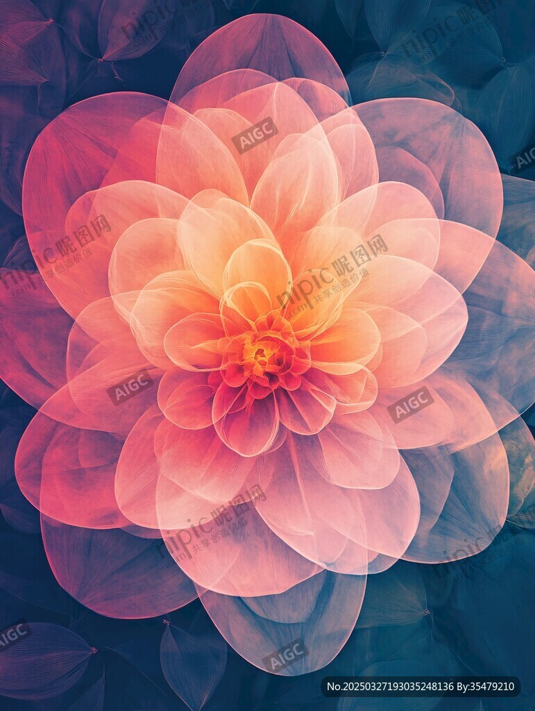 夢幻漸變花朵藝術插畫