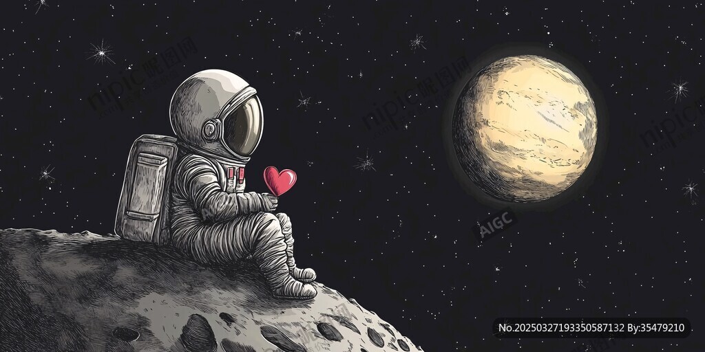 孤獨(dú)宇航員抱心望行星