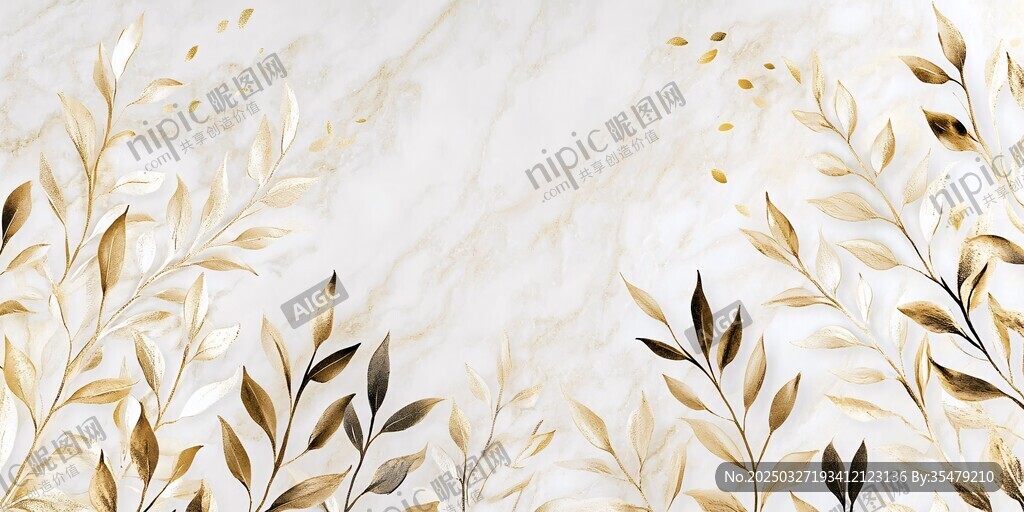 金色葉飾大理石紋理背景
