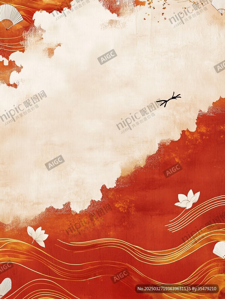 中式水墨風(fēng)云海飛鳥圖