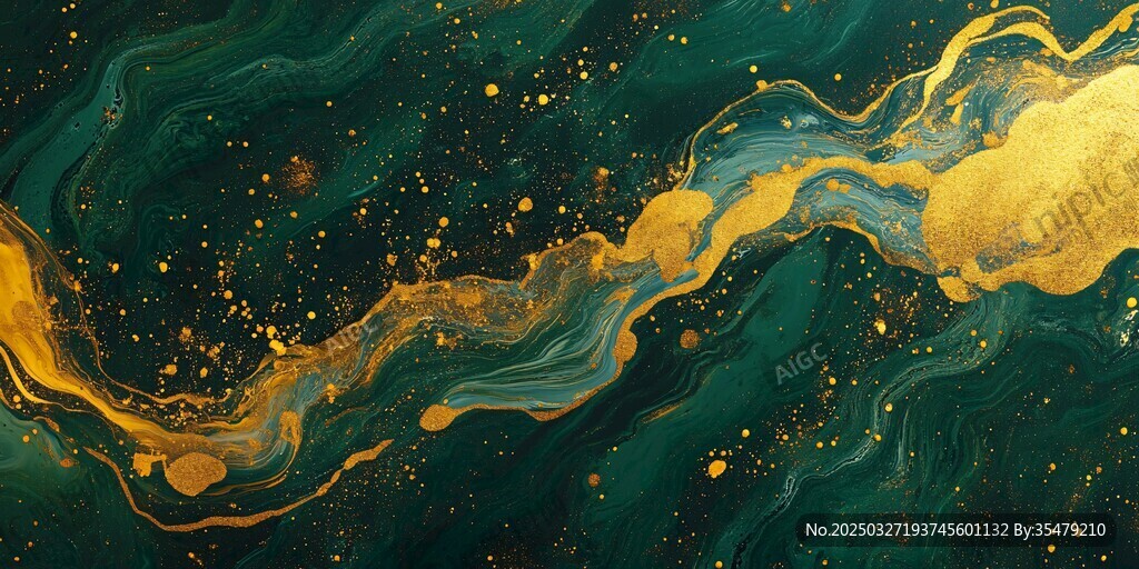 墨綠金流 夢幻抽象藝術紋理