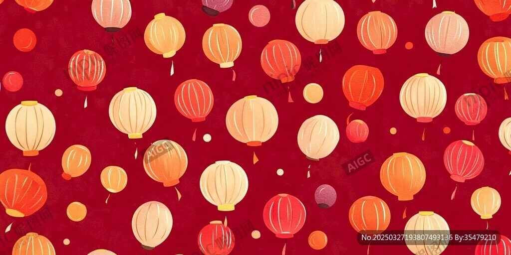紅色背景上的多彩燈籠圖案
