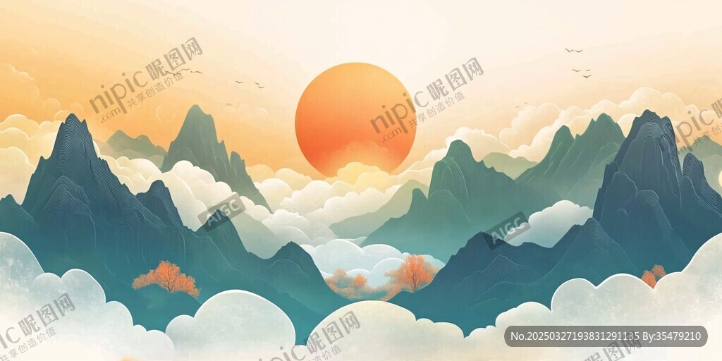 日出云海間的壯麗山景