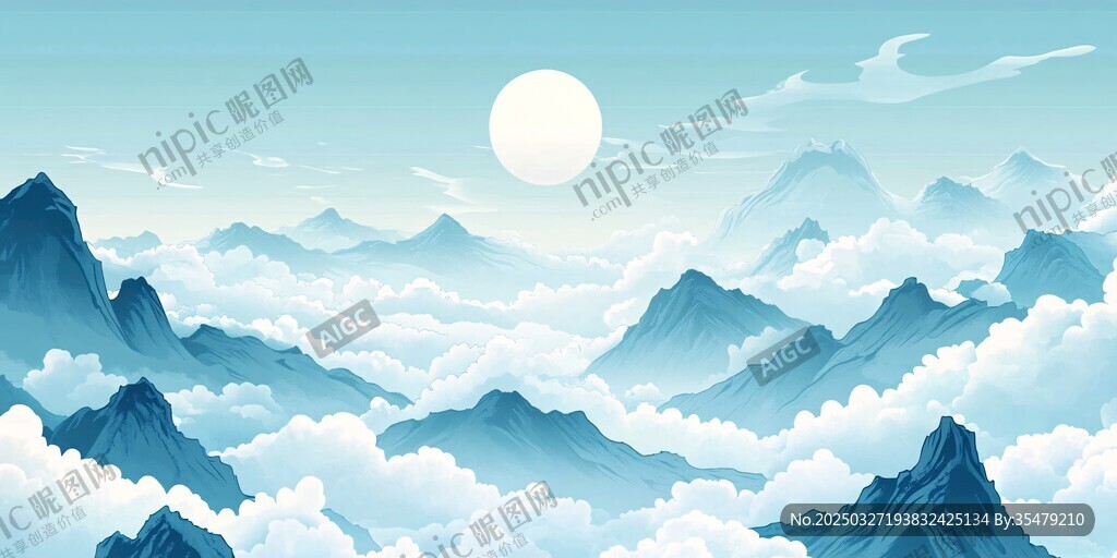 云海山間的靜謐日光景象