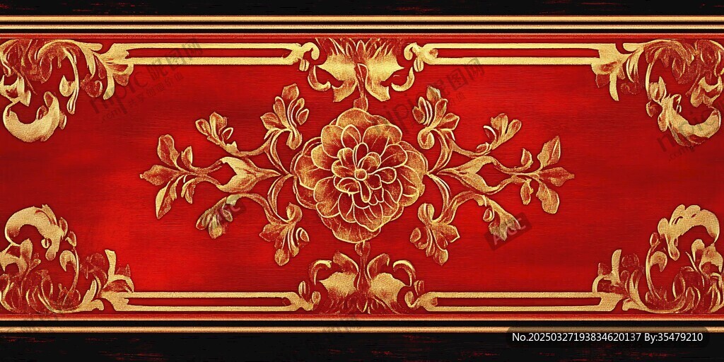 中式紅金華麗花紋背景圖