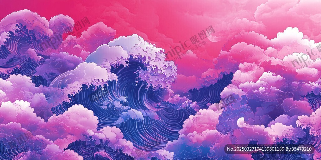 夢(mèng)幻粉紫云海波浪景觀