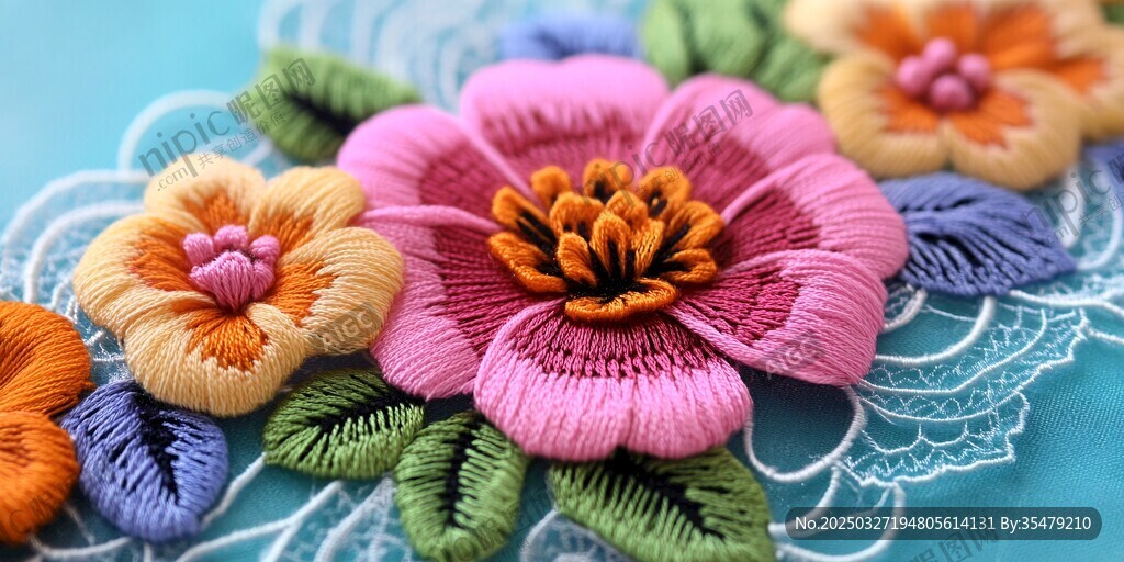 精致刺繡花朵圖案展示