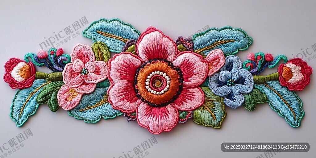 多彩刺繡花朵裝飾圖案