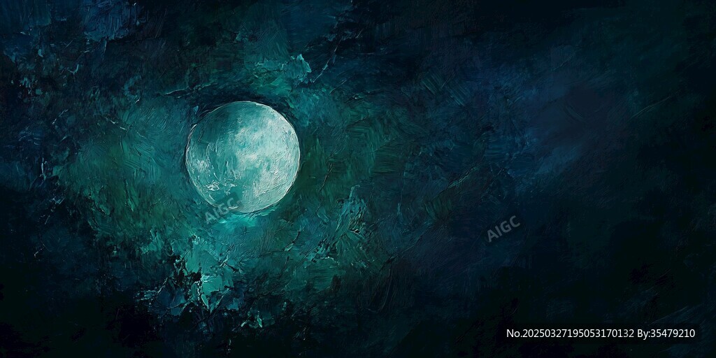 夢幻藍綠色調的神秘之月