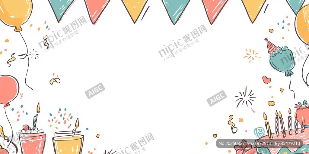 生日派對裝飾邊框插畫