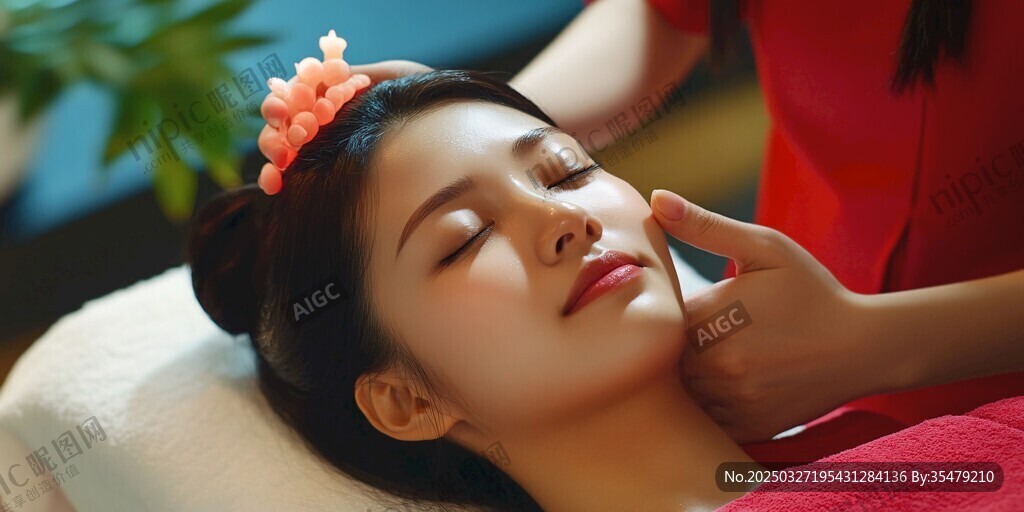 女子享受面部按摩護理