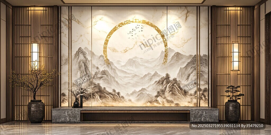 中式山水風客廳背景墻設計