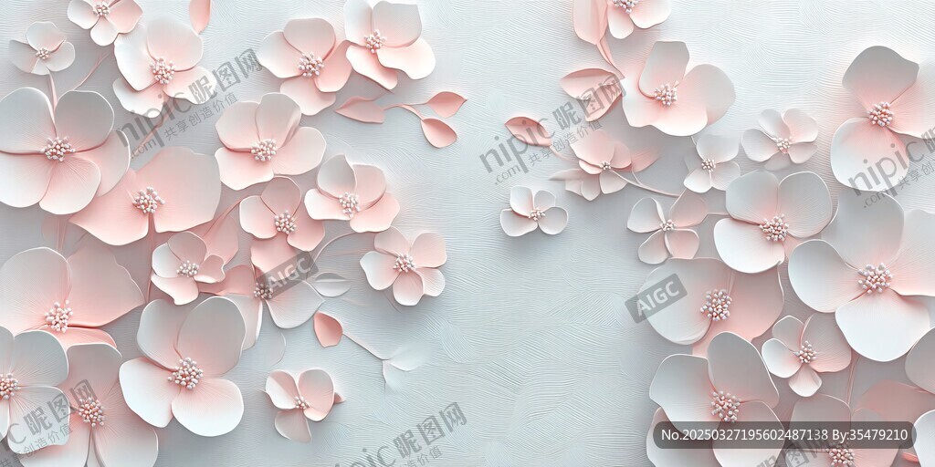 粉色紙藝花朵背景裝飾圖