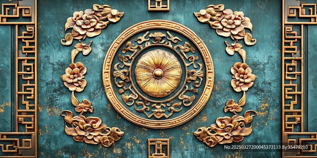 中式古典墻面金色雕花裝飾