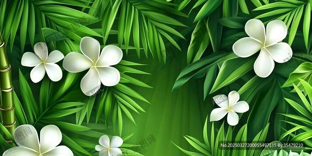 熱帶綠植花卉清新背景圖