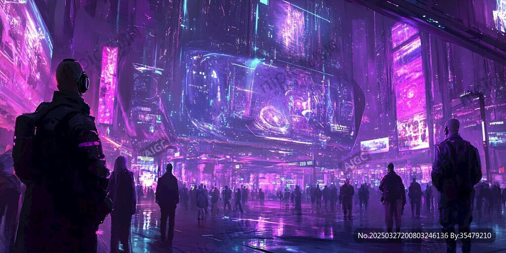 賽博朋克風(fēng)繁華都市夜景