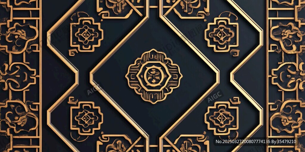 中式黑金古典花紋裝飾圖案