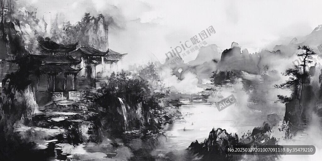 水墨山水間的古韻建筑