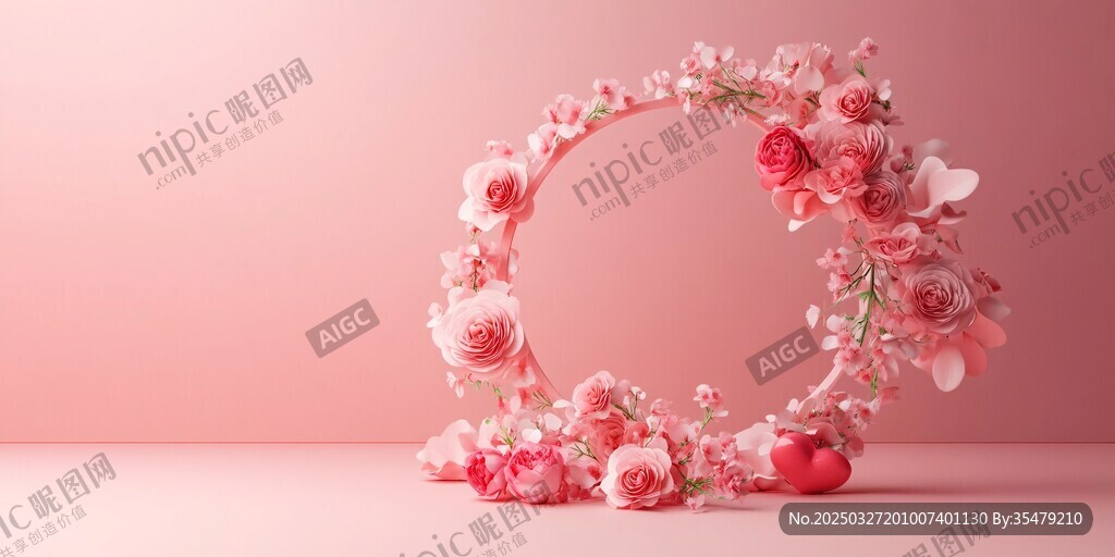浪漫粉色花卉環(huán)形裝飾