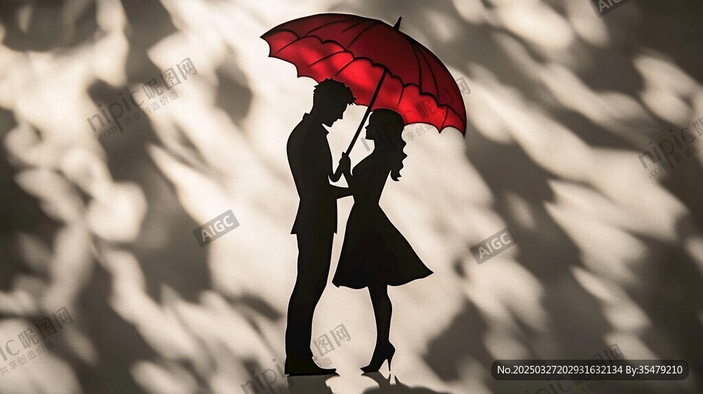 雨中情侶浪漫剪影