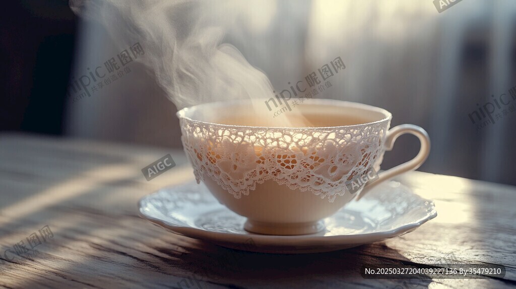 蕾絲瓷杯中的暖心熱茶