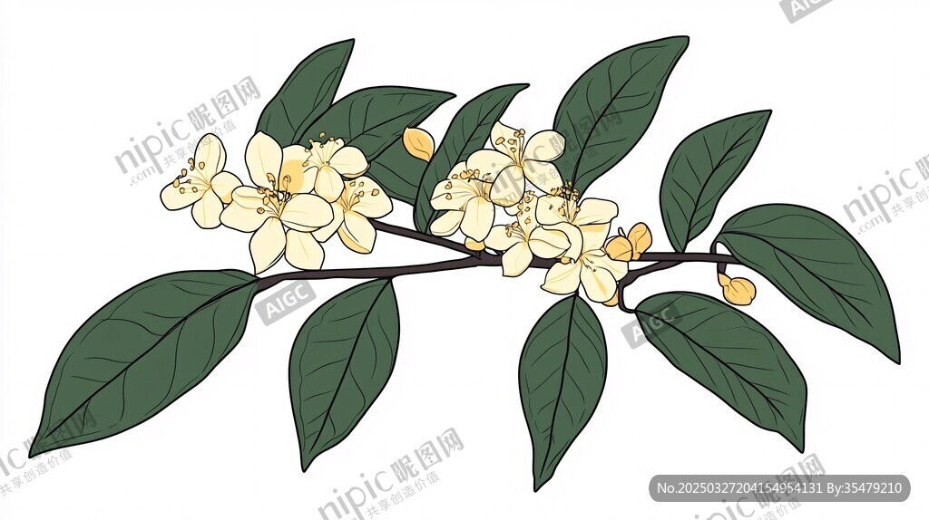 桂花枝葉插畫圖