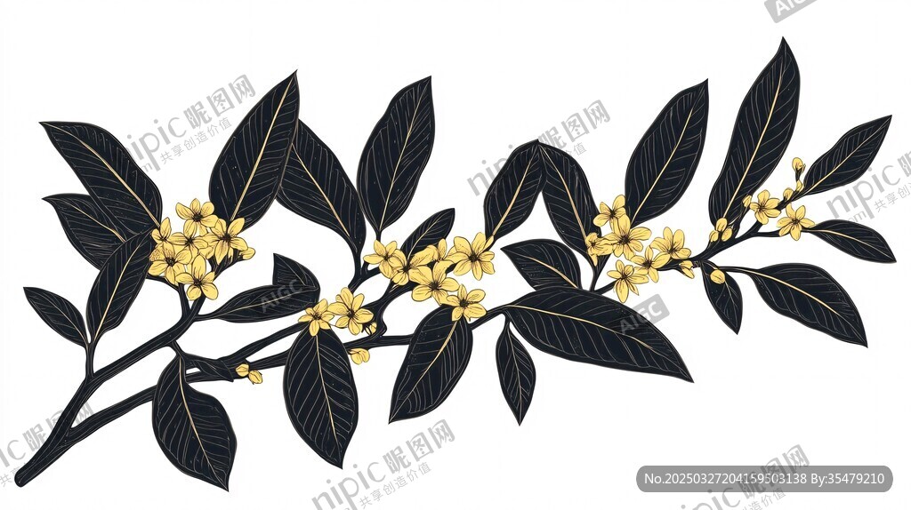 桂花枝葉插畫
