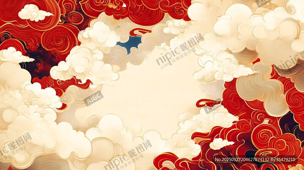 國風祥云背景 留白意境美