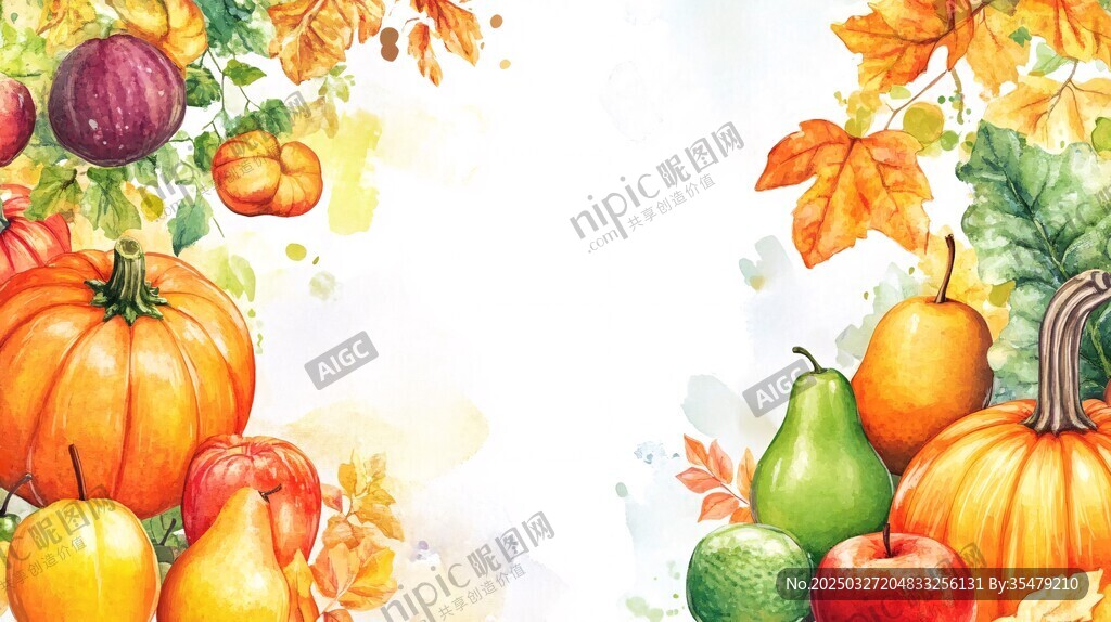 秋季水果南瓜水彩插畫