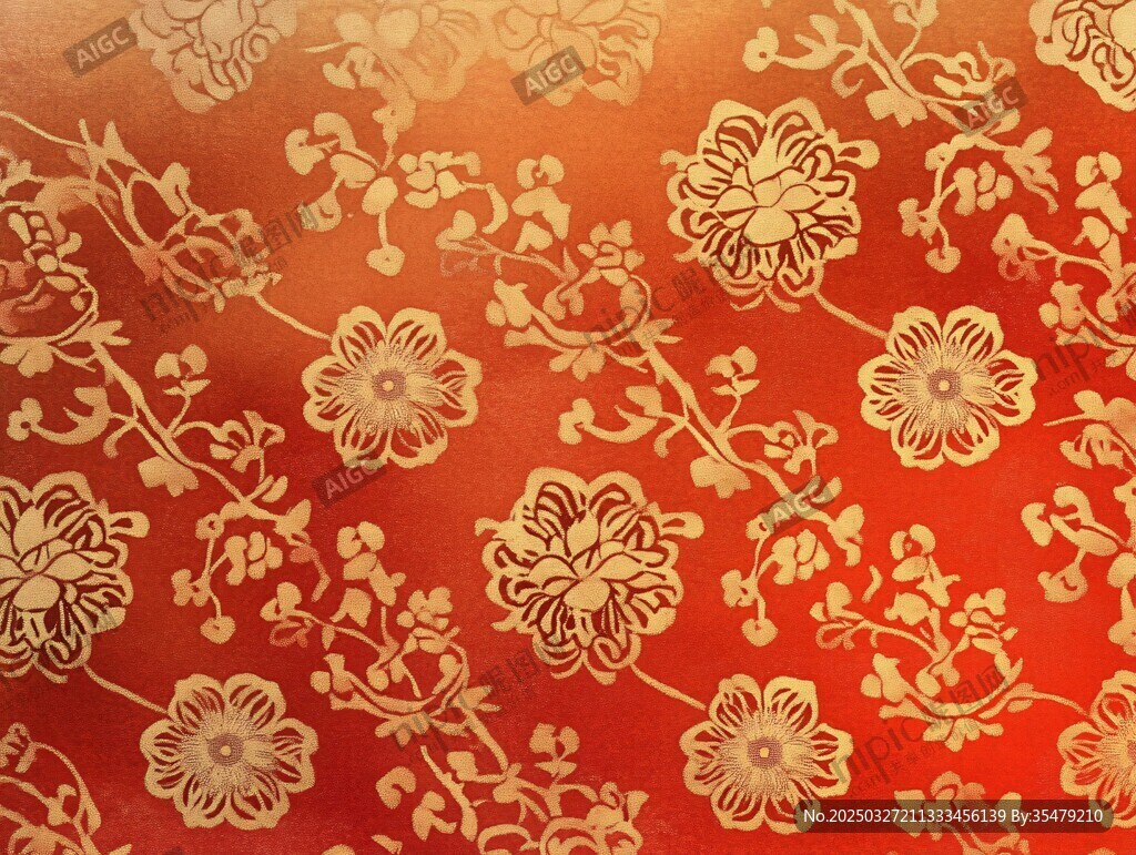 中式紅底金花傳統花紋圖