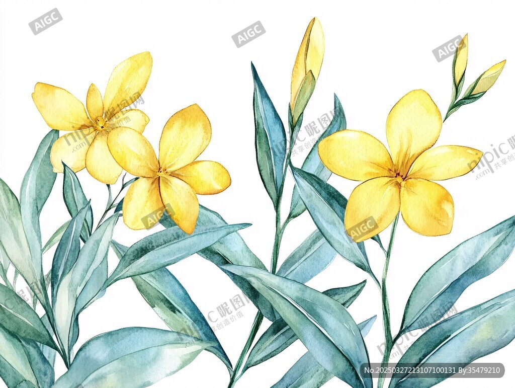 黃色花卉水彩插畫作品