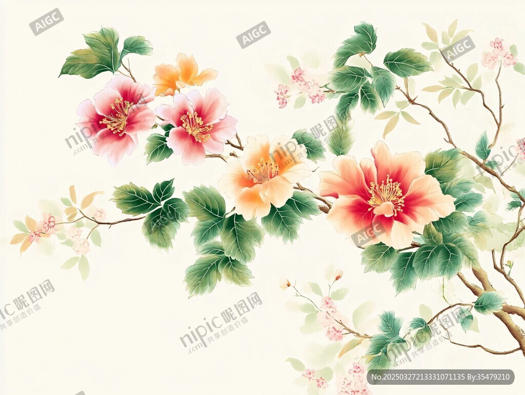 中式花卉工筆畫精美畫面