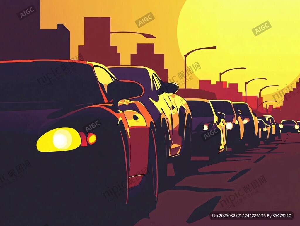 夕陽下的城市車流景觀