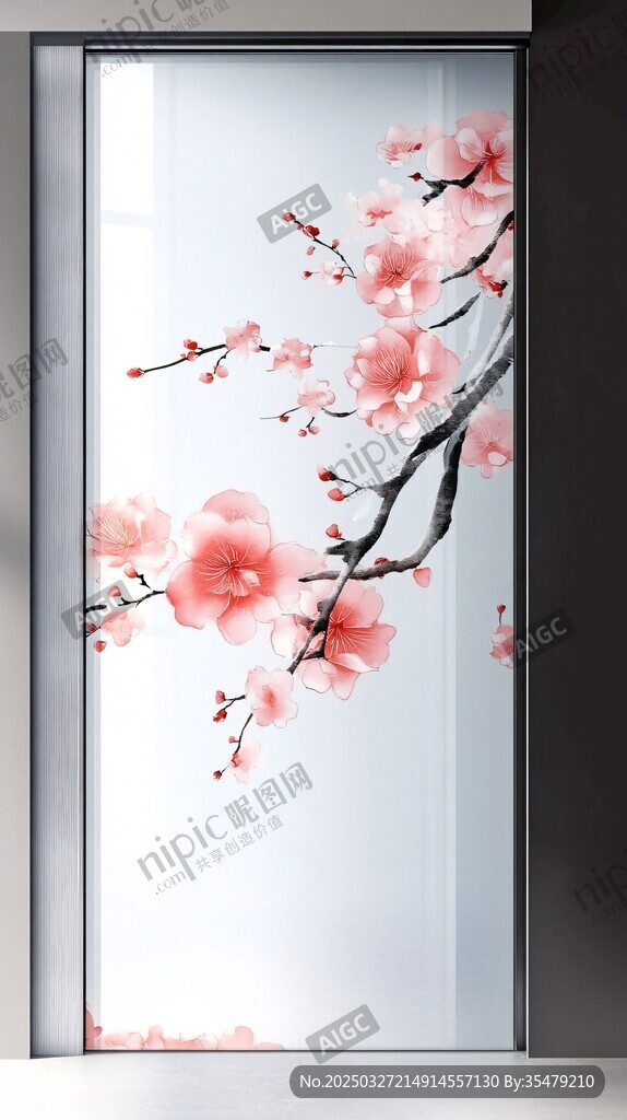中式桃花玻璃移門圖案