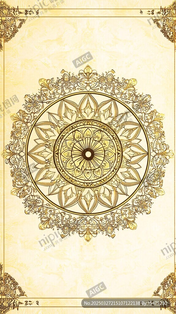 復(fù)古金色曼陀羅花紋背景圖