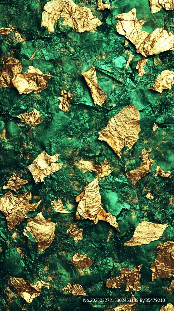 綠底金箔紋理藝術(shù)畫面