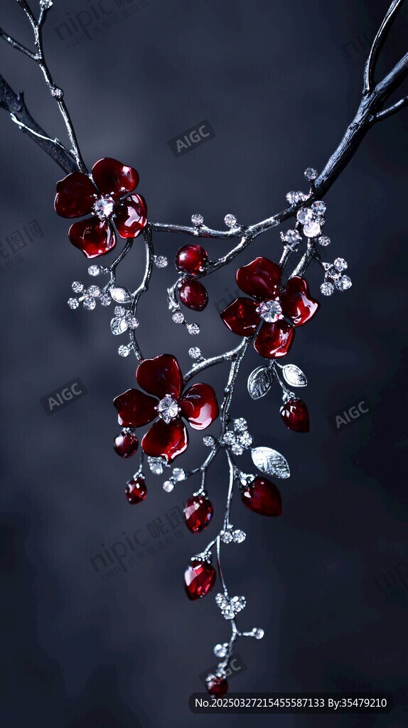 紅色花朵珠寶項(xiàng)鏈特寫(xiě)