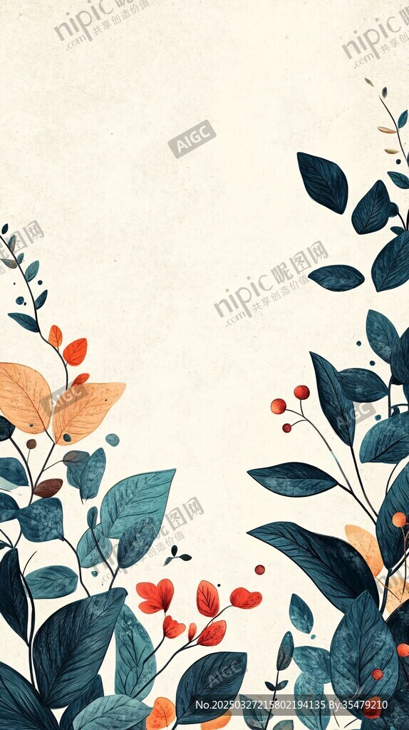手繪植物邊框插畫背景圖
