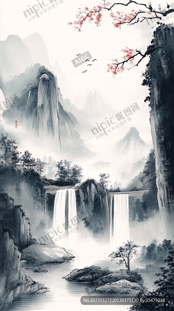 水墨山水間的詩意自然景