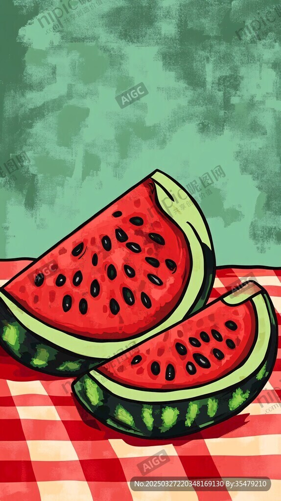 夏日桌布上的兩塊西瓜