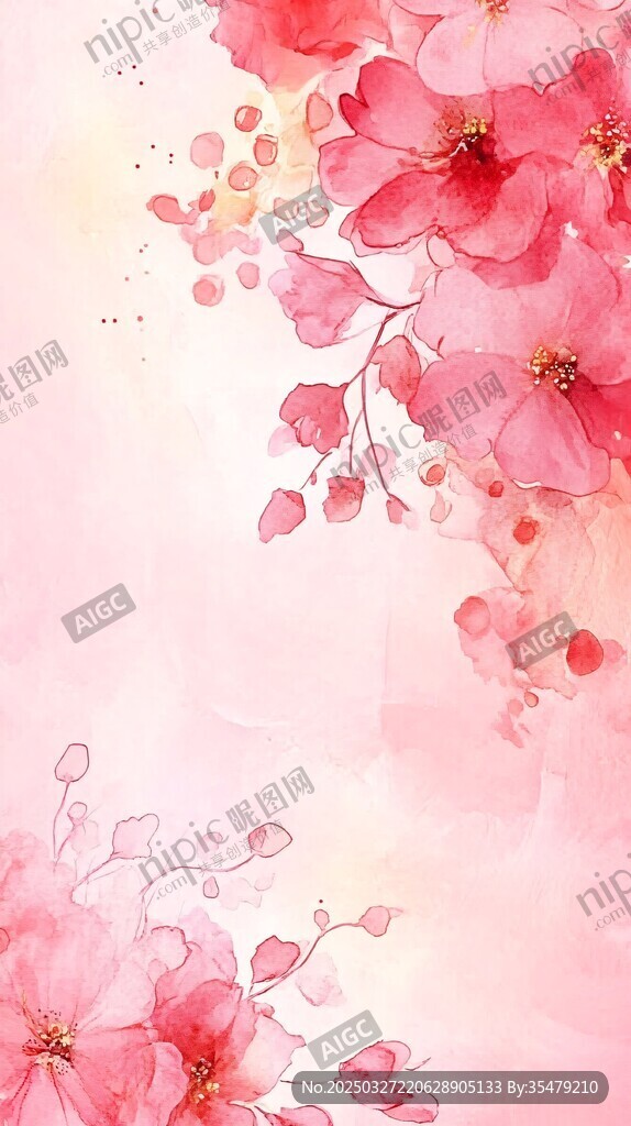 夢幻粉色花卉水彩背景圖