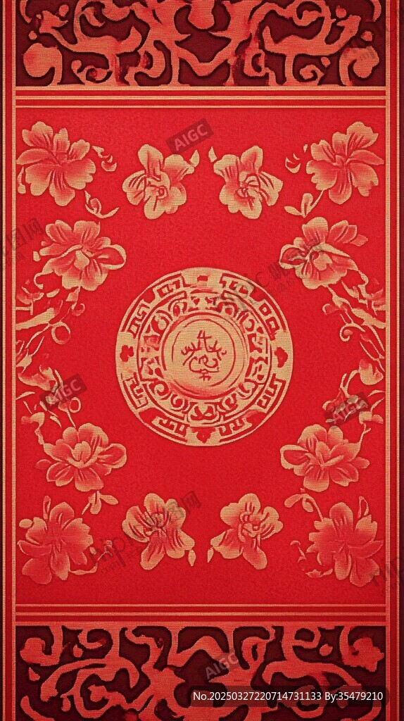 中式紅金傳統花紋圖案
