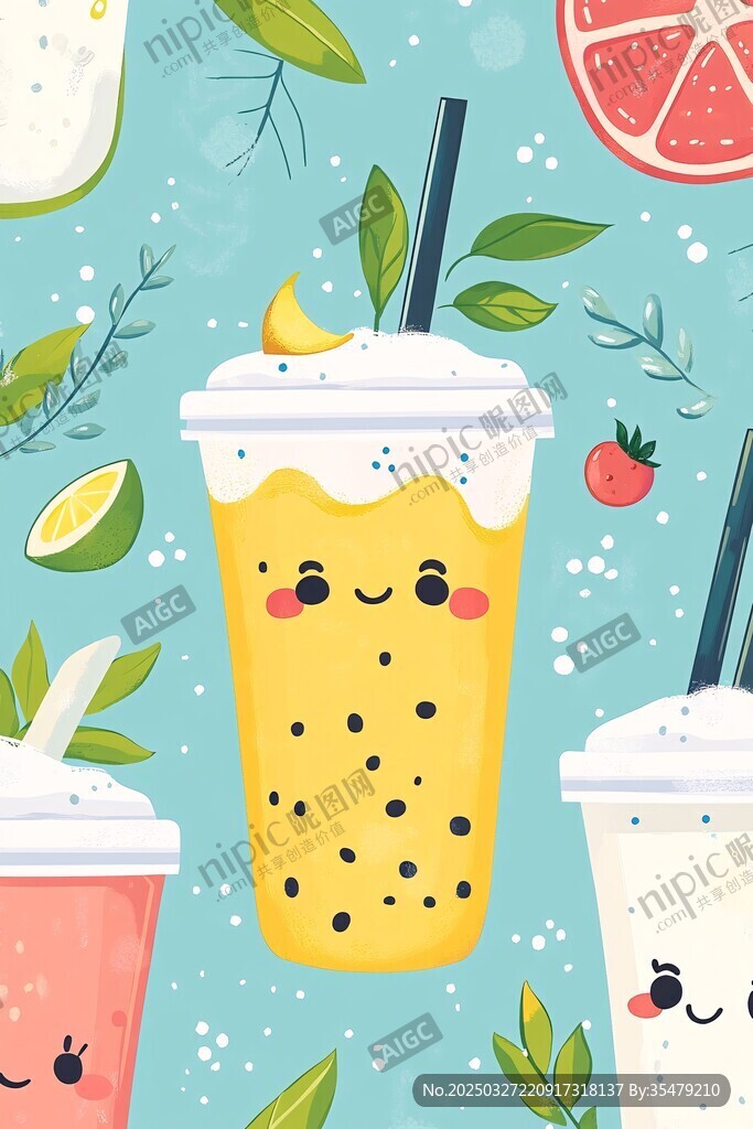 可愛卡通風(fēng)珍珠奶茶插畫