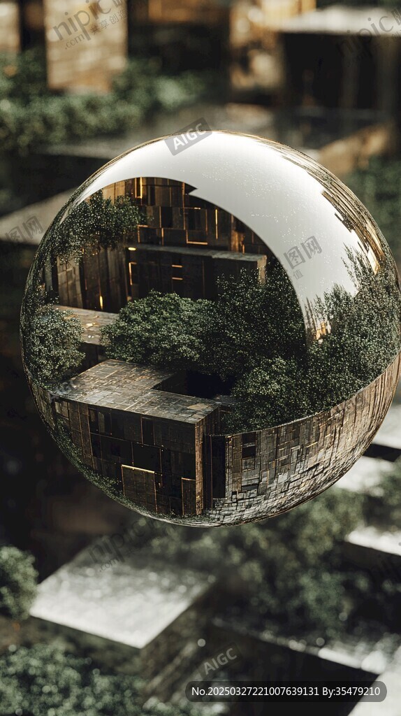 球形鏡面中的建筑景觀
